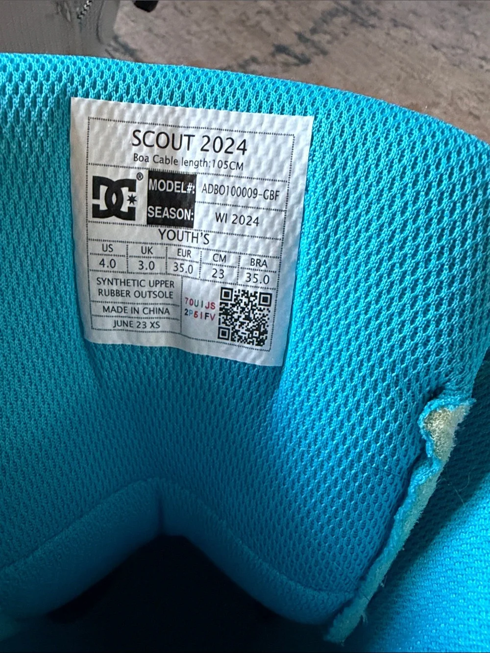 DC Kids Light Gray Snowboard Boots with Bright Blue Accents
